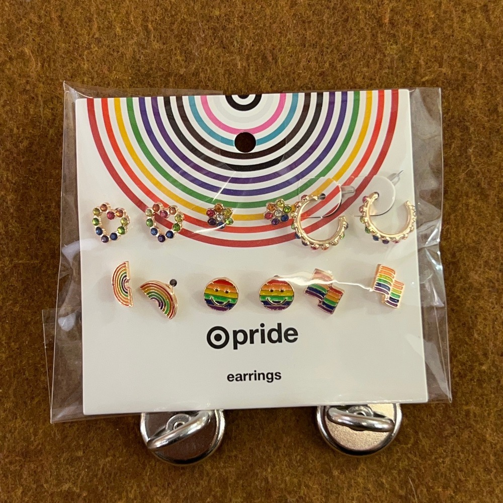 Pride Unisex OS Multi Rainbow Heart Flower Smiley Flag 6 Pair Earring Set NWT